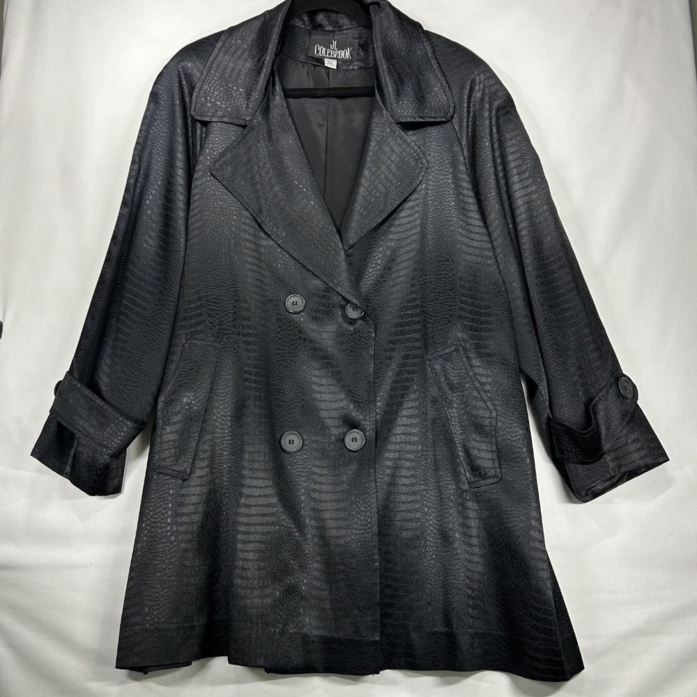 Vintage Made in USA JL Colebrook Black‎ Snakeskin Faux Leather Trench Coat M